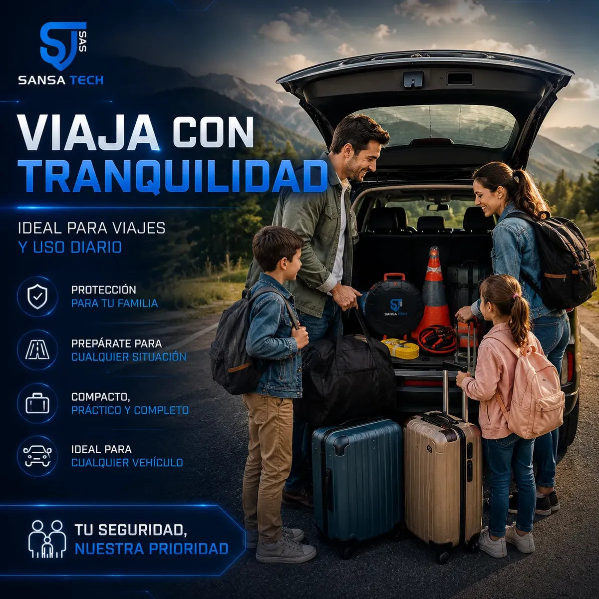 Kit Carretera Carro Cono Led Cable Remolque Emergencia