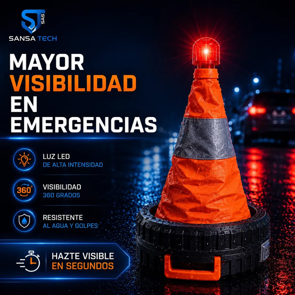 Kit Carretera Carro Cono Led Cable Remolque Emergencia