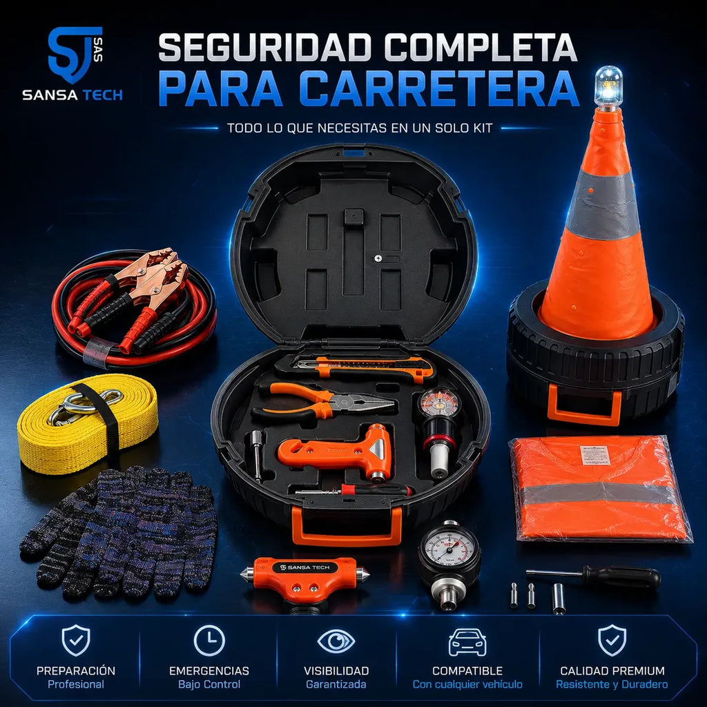Kit Carretera Carro Cono Led Cable Remolque Emergencia